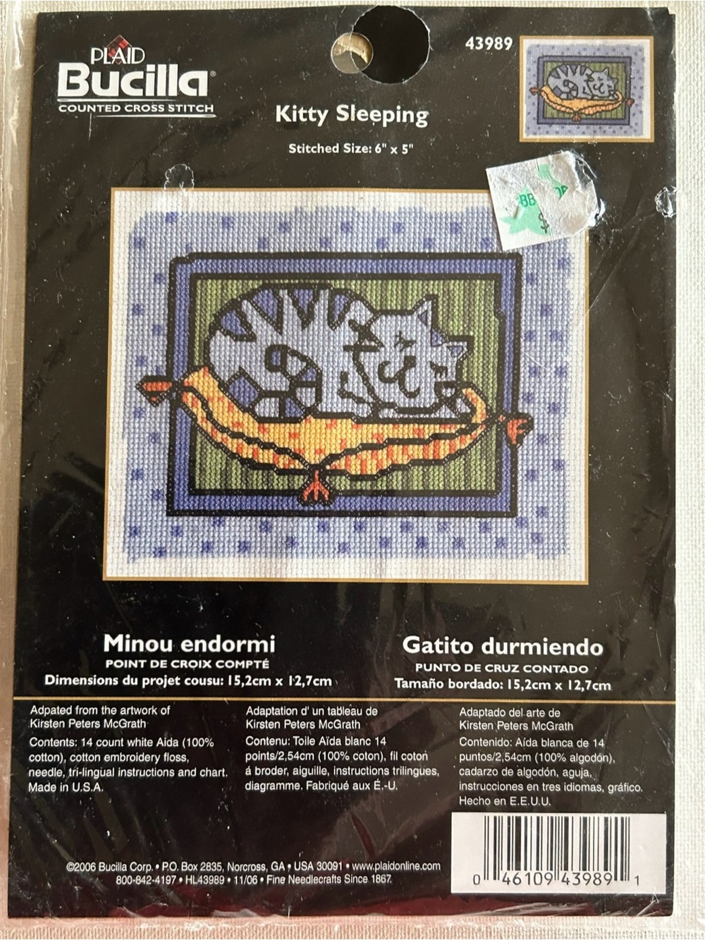Vintage Bucilla Sleeping Kitty Cross Stitch Kit Factory Sealed 2006 Cat Mini